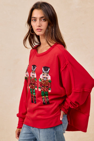 Red Sequin Nutcracker Holiday Sweatshirt