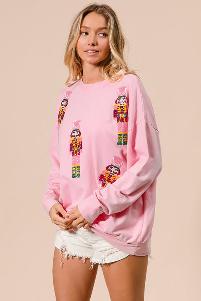 Pink Sequin Nutcracker Holiday Sweatshirt