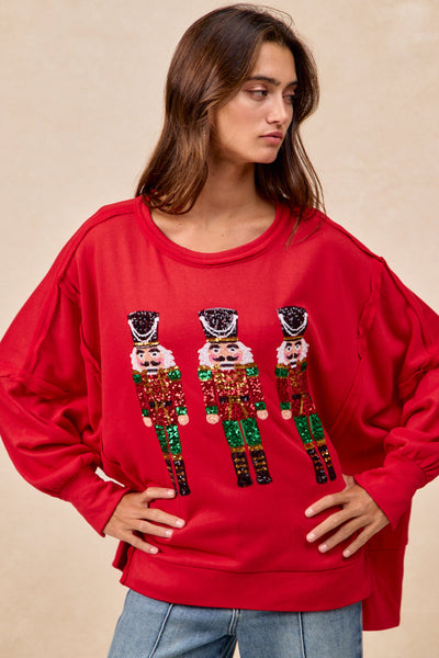 Red Sequin Nutcracker Holiday Sweatshirt