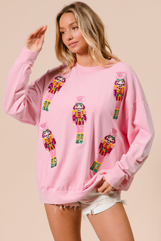 Pink Sequin Nutcracker Holiday Sweatshirt