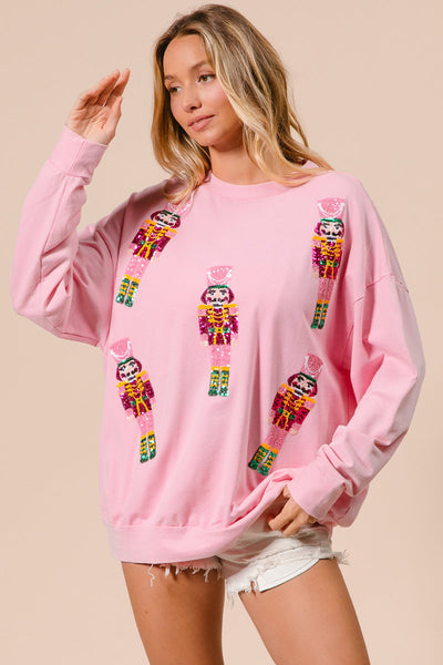 Pink Sequin Nutcracker Holiday Sweatshirt