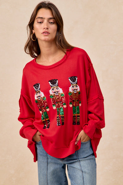 Red Sequin Nutcracker Holiday Sweatshirt