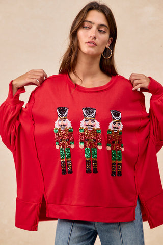 Red Sequin Nutcracker Holiday Sweatshirt