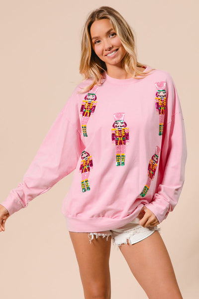 Pink Sequin Nutcracker Holiday Sweatshirt