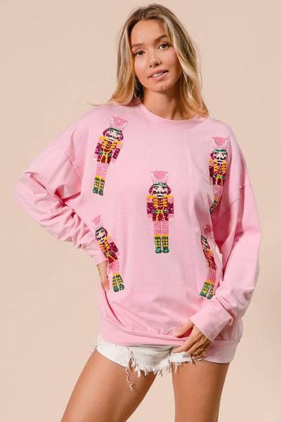 Pink Sequin Nutcracker Holiday Sweatshirt