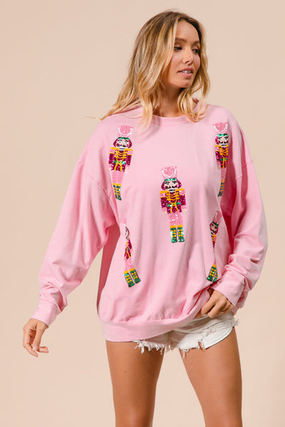 Pink Sequin Nutcracker Holiday Sweatshirt