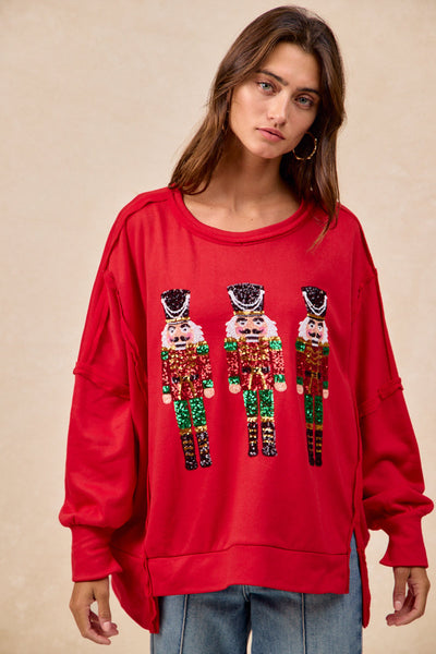Red Sequin Nutcracker Holiday Sweatshirt