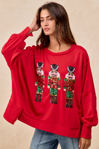 Red Sequin Nutcracker Holiday Sweatshirt