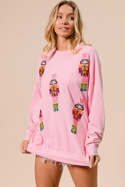 Pink Sequin Nutcracker Holiday Sweatshirt