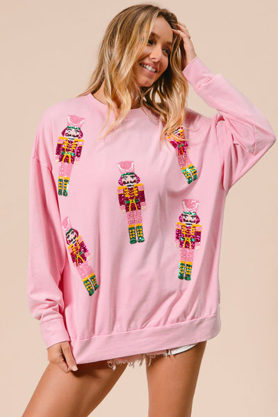 Pink Sequin Nutcracker Holiday Sweatshirt