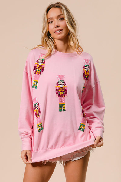 Pink Sequin Nutcracker Holiday Sweatshirt