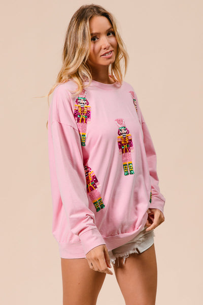 Pink Sequin Nutcracker Holiday Sweatshirt