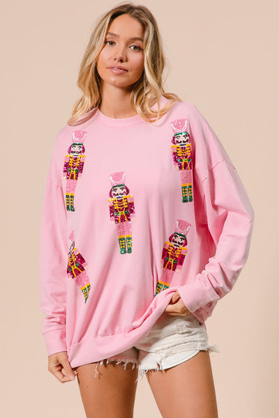 Pink Sequin Nutcracker Holiday Sweatshirt