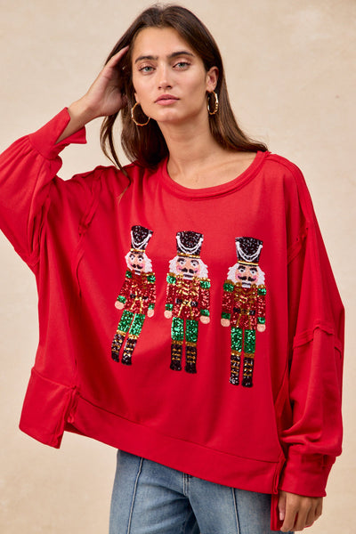 Red Sequin Nutcracker Holiday Sweatshirt