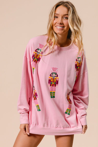 Pink Sequin Nutcracker Holiday Sweatshirt