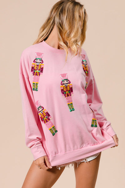 Pink Sequin Nutcracker Holiday Sweatshirt