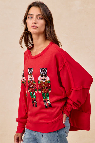 Red Sequin Nutcracker Holiday Sweatshirt