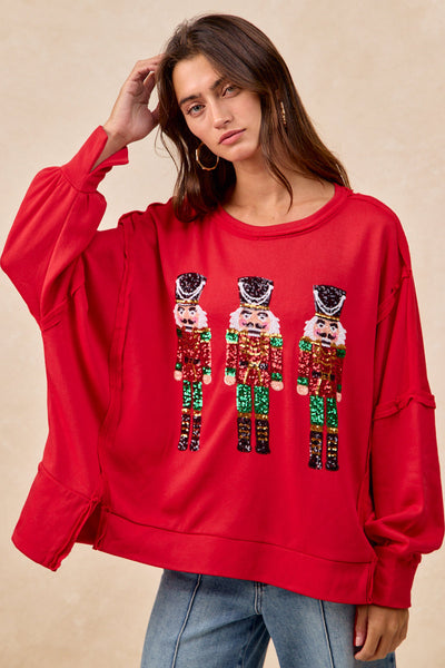 Red Sequin Nutcracker Holiday Sweatshirt