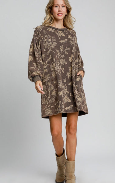 Mineral Washed Floral French Terry Dress
