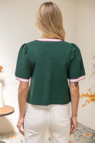 Scallop And Gold Button Detailed Solid Knit Top