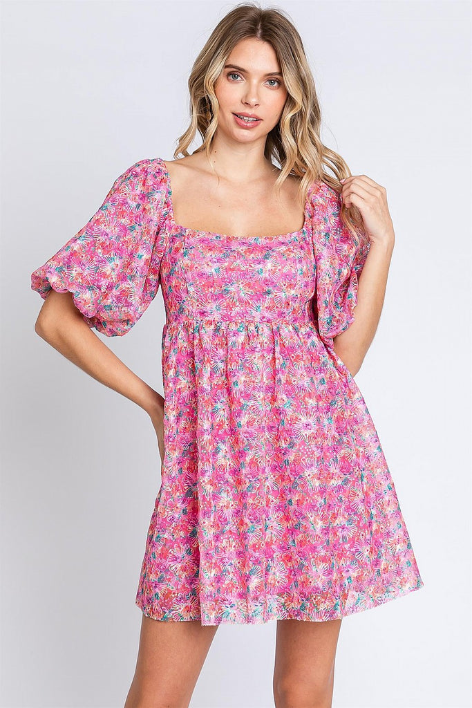 floral babydoll mini dress Brilliant Pink Floral Babydoll Mini Dress