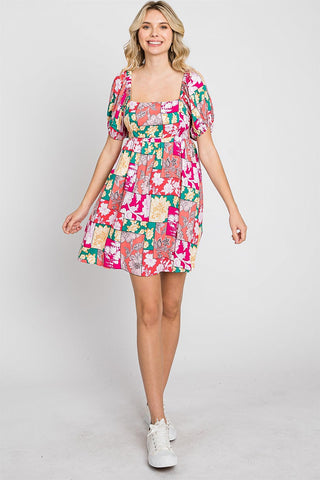 Floral Multi Color Square Neck Dress