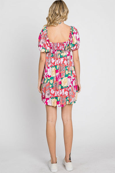 Floral Multi Color Square Neck Dress
