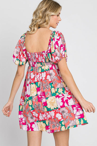 Floral Multi Color Square Neck Dress