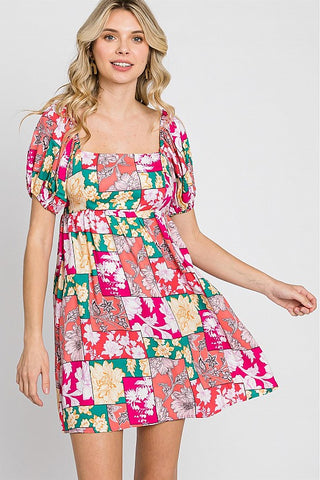 Floral Multi Color Square Neck Dress