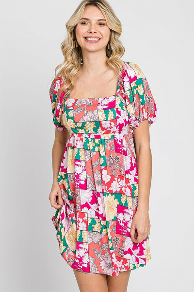 Floral Multi Color Square Neck Dress