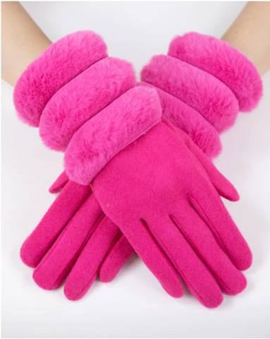 Wool Felted Gloves w Faux Fur