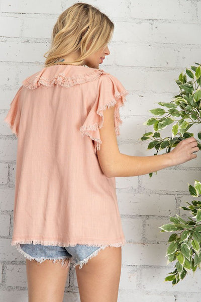 Ruffle Sleeve Linen Top