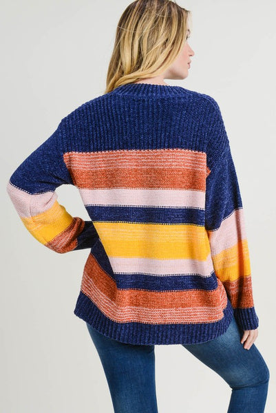 Mock Neck Chenille Color Blocked Sweater