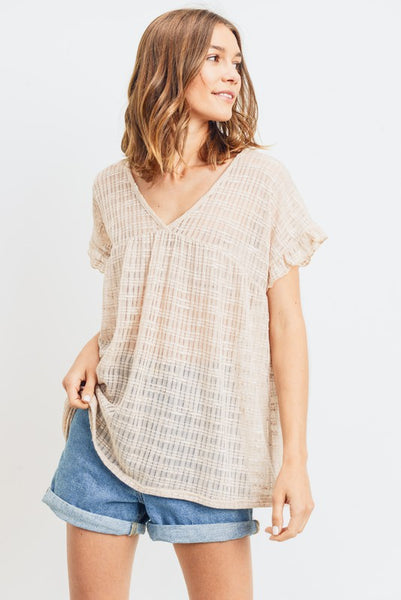 Nude Ruffle Babydoll Sheer Top