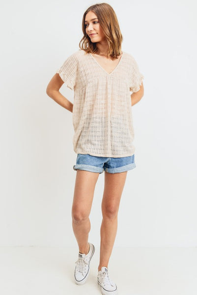 Nude Ruffle Babydoll Sheer Top
