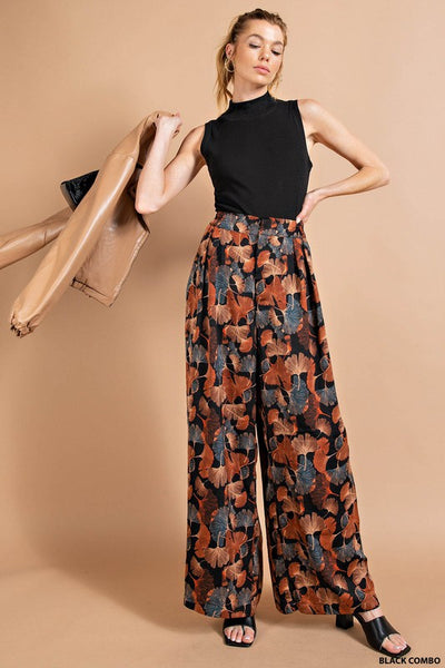 Autumn Vibes Satin Printed Palazzo Pants