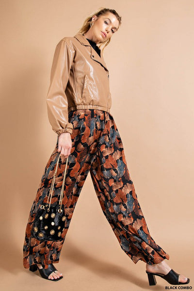 Autumn Vibes Satin Printed Palazzo Pants