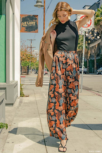 Autumn Vibes Satin Printed Palazzo Pants