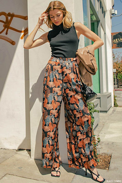 Autumn Vibes Satin Printed Palazzo Pants