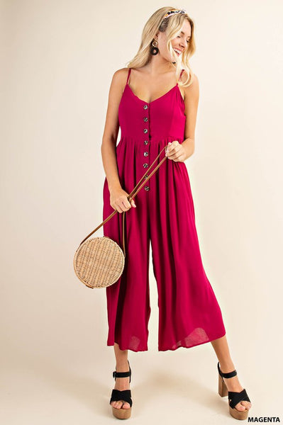 Magenta Button Down Jumpsuit