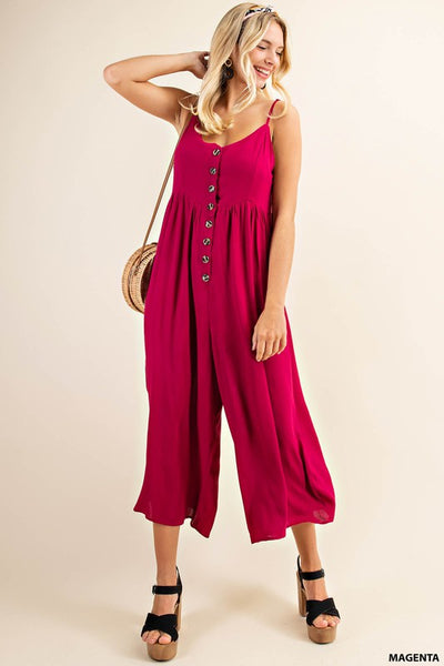 Magenta Button Down Jumpsuit