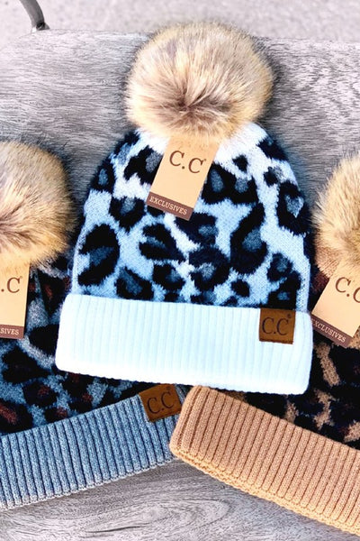 Leopard Pom Pom Hat