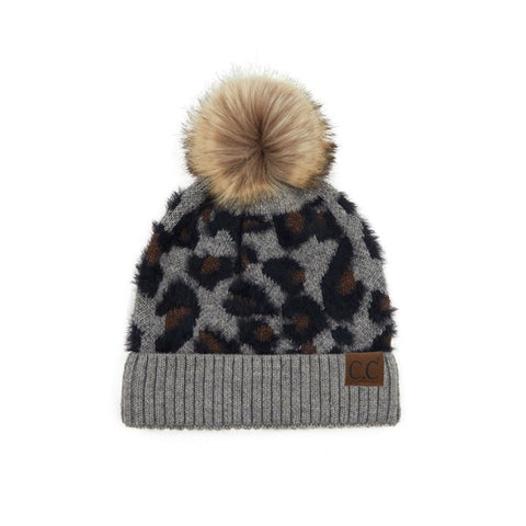 Leopard Pom Pom Hat