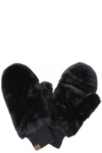 CC Faux Fur Convertible Mittens with Fuzzy Lining