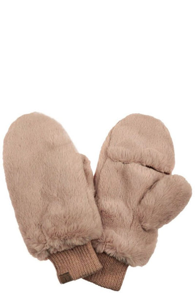 CC Faux Fur Convertible Mittens with Fuzzy Lining