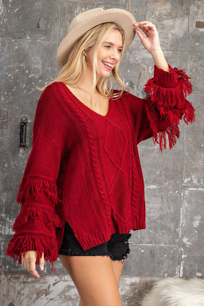 Fun in Fringe Red Sweater