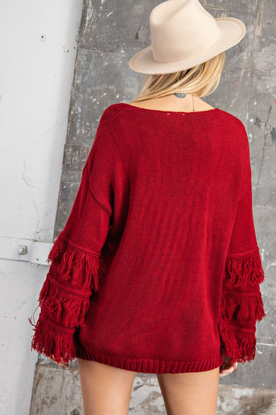 Fun in Fringe Red Sweater