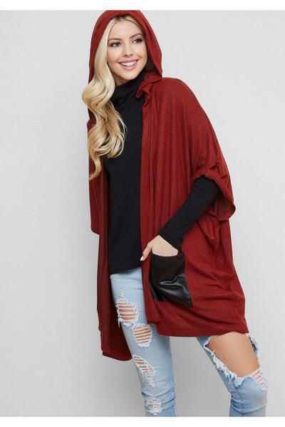 Hooded Half Sleeve Poncho Cardigan