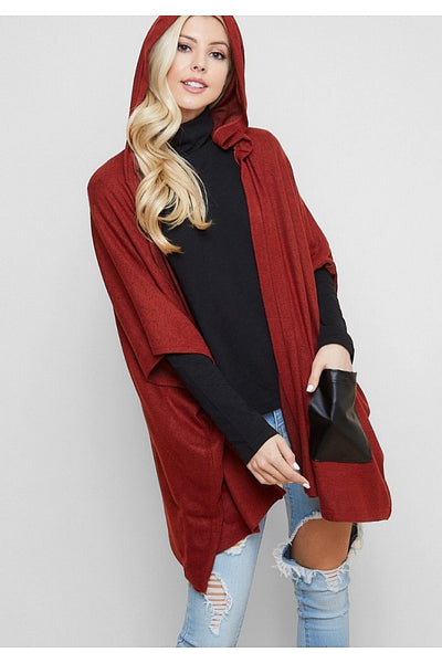 Hooded Half Sleeve Poncho Cardigan