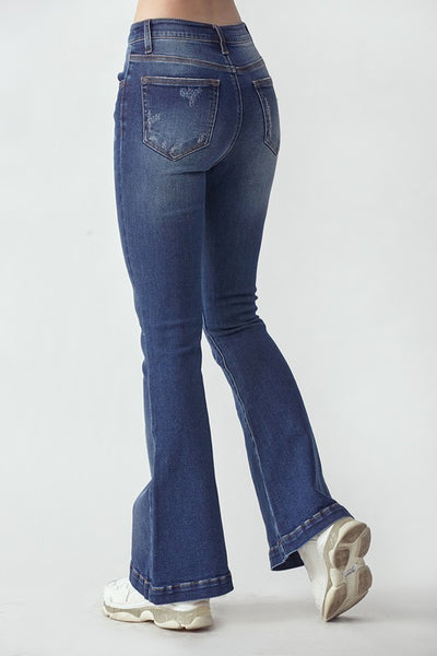 Button Fly Vintage Washed Flare Jeans